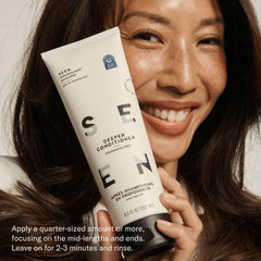 SEEN Deeper Conditioner applied to hair showing reduced frizz and shine