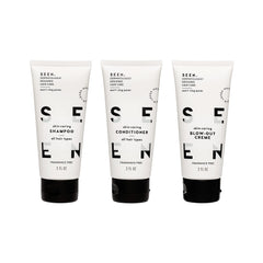 SEEN three mini bottles lined up, travel-ready and safe for sensitive skin