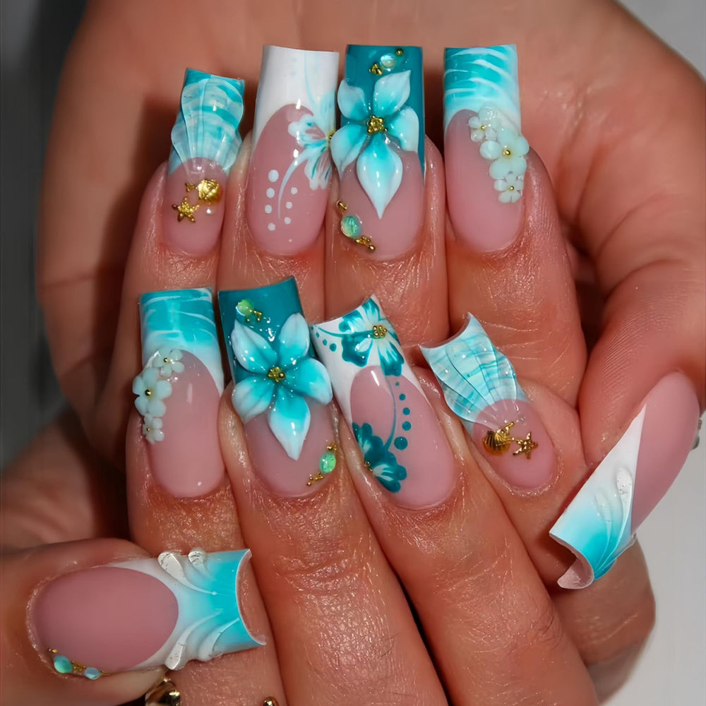 SEENEEY full 24-piece set front view showing blue floral design and salon-ready benefit