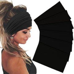 Sefiinh front view of six black headbands showing neat packaging and convenience