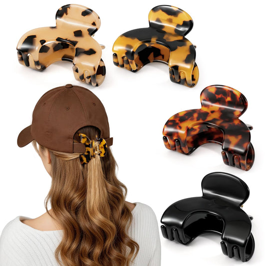 Seiolieliou front view of four compact hat claw clips, convenient everyday hold