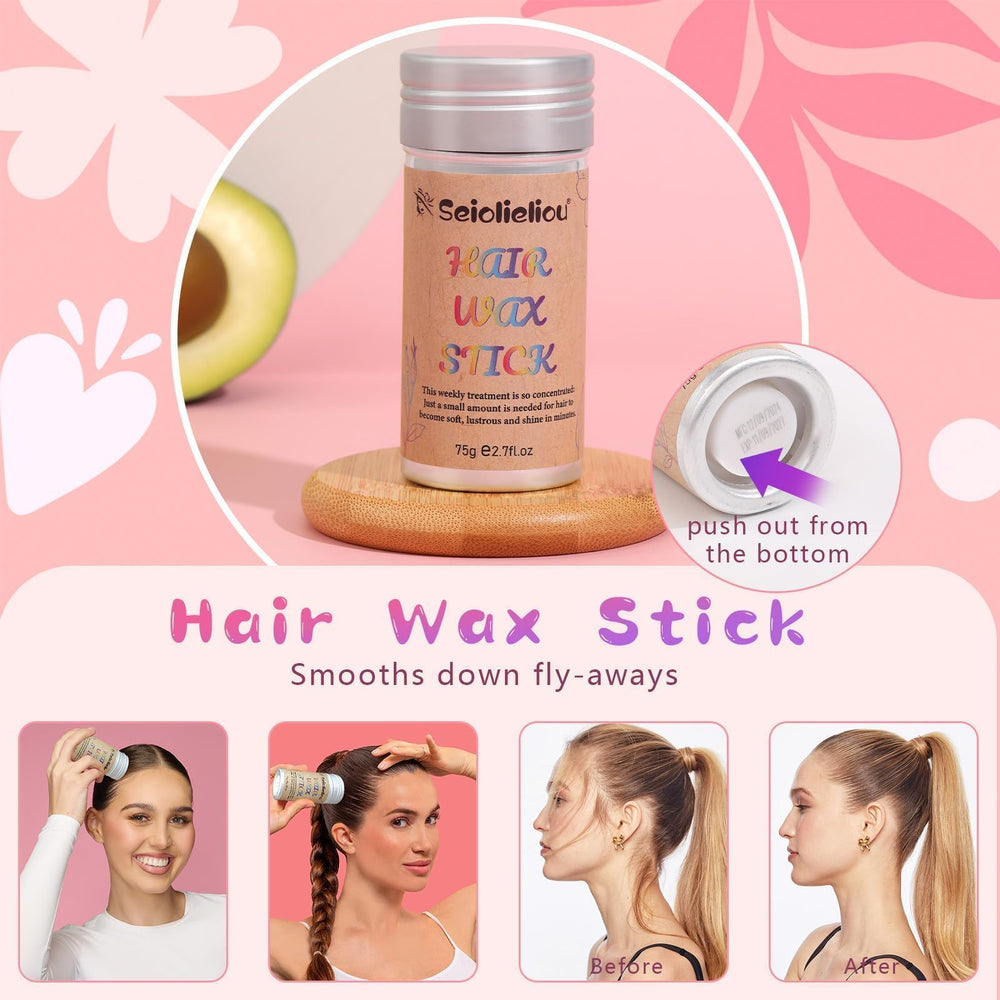 Seiolieliou hair wax stick held to smooth flyaways and finish styles