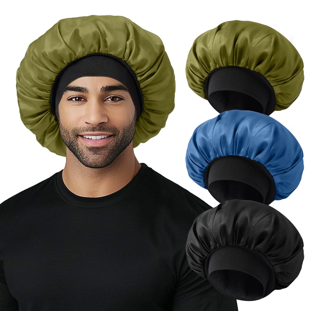 Selalu front view of three bonnets showing colors and shape, protection benefit