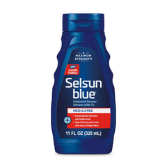 Selsun Blue front bottle showing product and branding for effective dandruff control