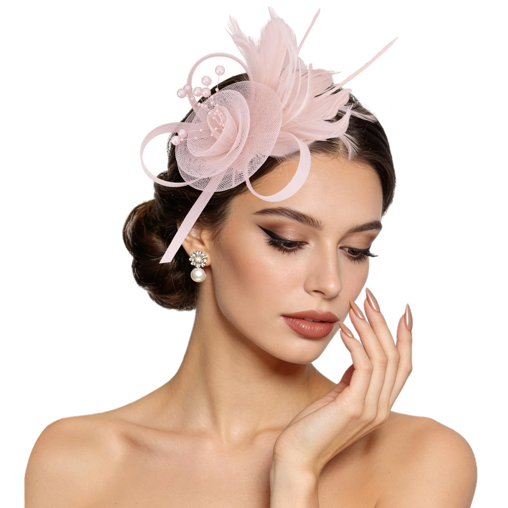 Semato front view pink fascinator showing elegant silhouette and instant style