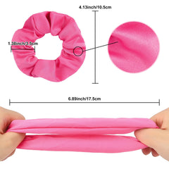 Semato hot pink scrunchie stretched to show elastic core and flexible hold benefit