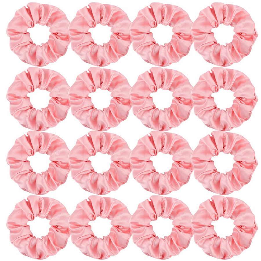 Semato front view of 16 pink satin scrunchies showing cohesive set and gifting benefit