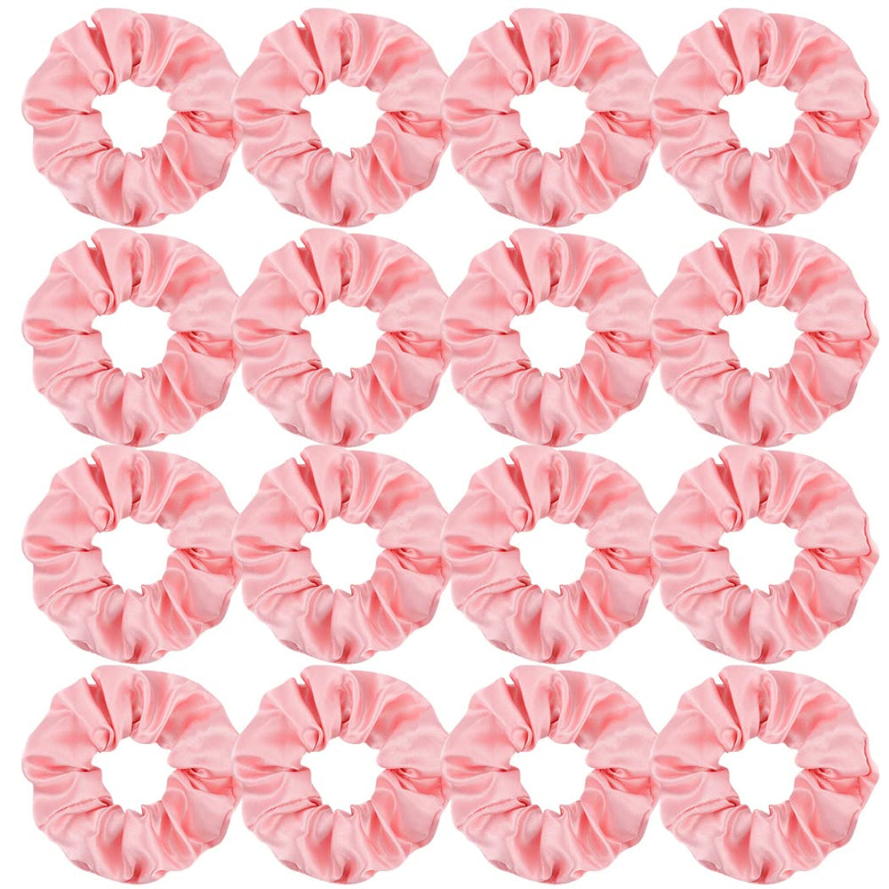 Semato front view of 16 pink satin scrunchies showing cohesive set and gifting benefit