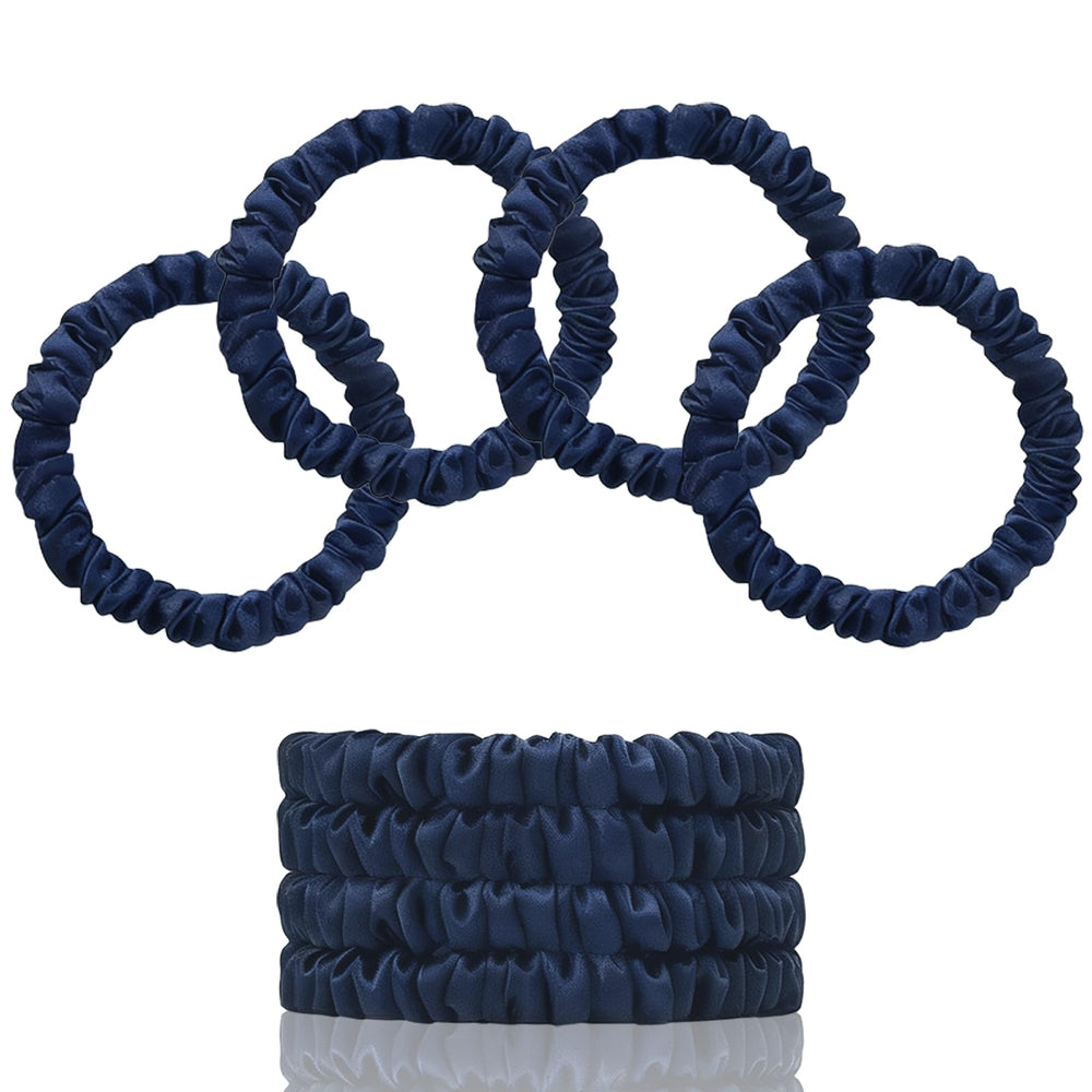 SEMRUE navy blue scrunchies front packaging showing four soft ties and gift box