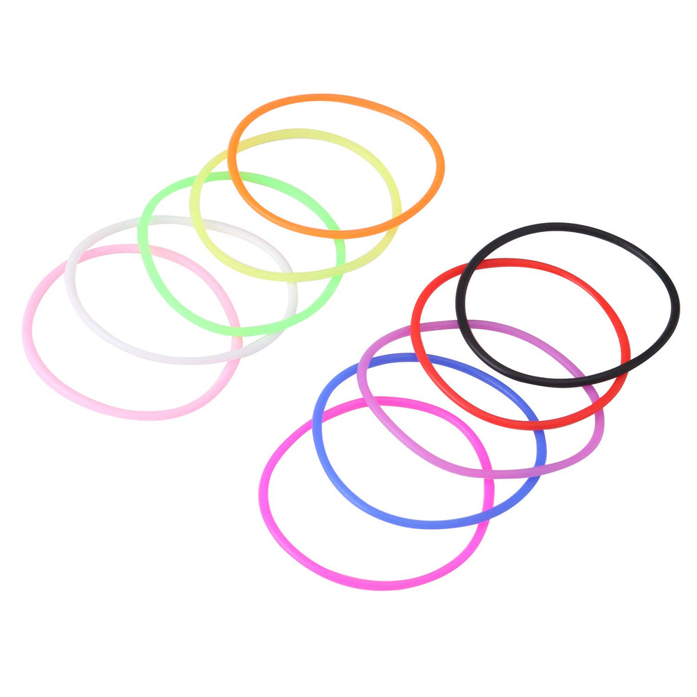 Senkary color array flat lay of ten silicone bracelet colors, instant color coordination