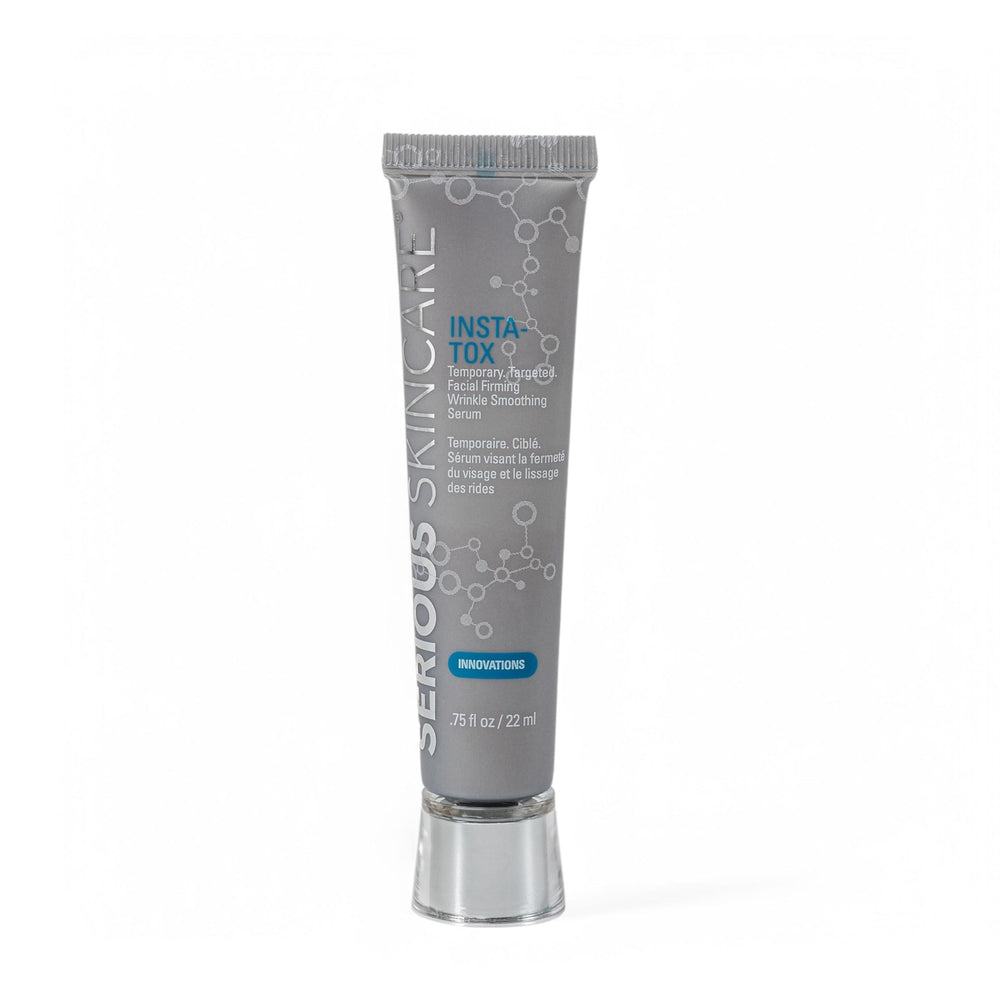 Serious Skincare front packaging shows serum bottle and benefits