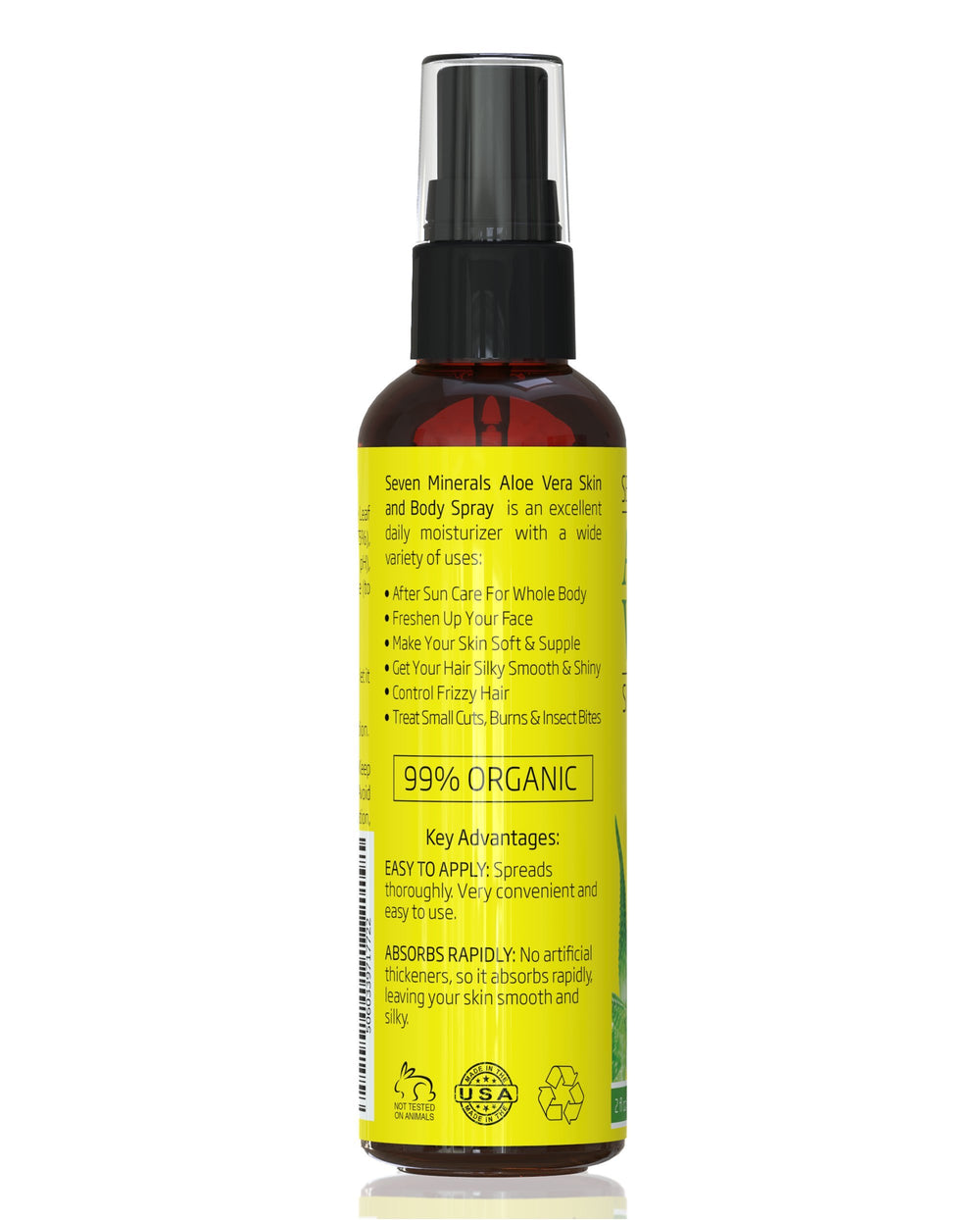 Seven Minerals bottle held in hand to show compact travel-friendly size