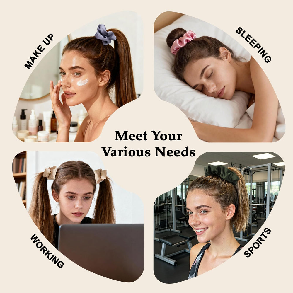 SEVEN STYLE scrunchie holding a bun, supports thick hair comfortably