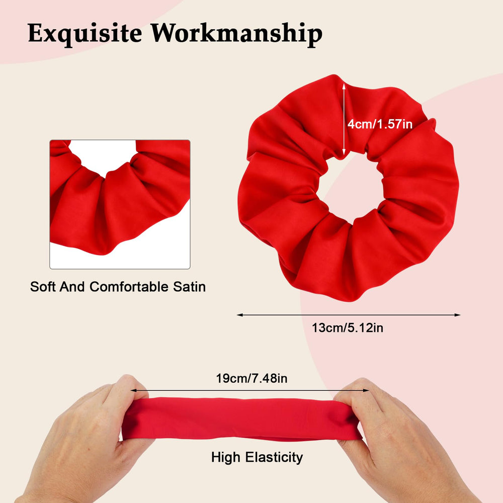 close-up satin texture of SEVEN STYLE scrunchie, smooth fabric reduces frizz