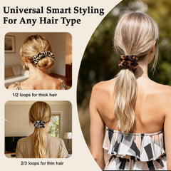 SEVEN STYLE scrunchie styled in a bun, maintains shape and protects strands