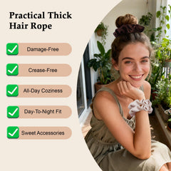 SEVEN STYLE scrunchie worn in a low ponytail demonstrating secure no-crease hold
