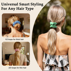 SEVEN STYLE scrunchie in ponytail demonstrating comfortable grip and no-crease result