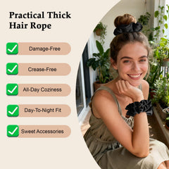 SEVEN STYLE stretched scrunchie showing elastic strength and gentle hold