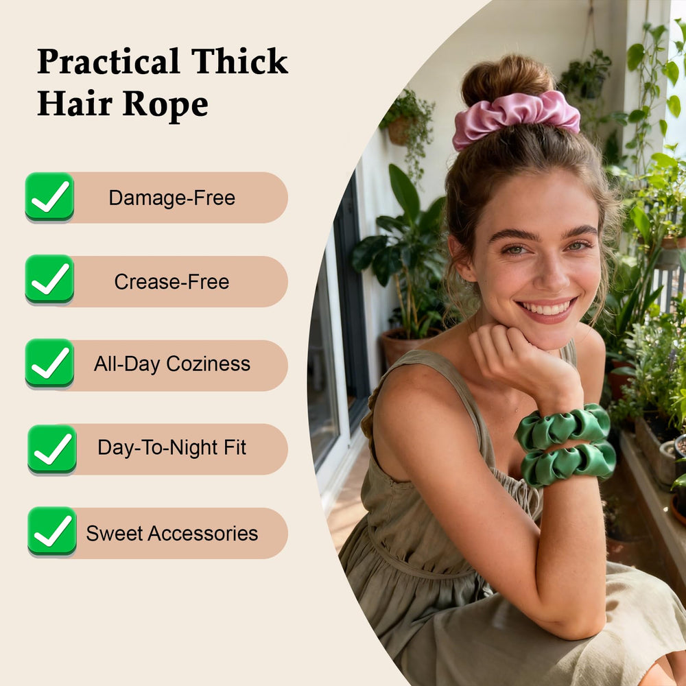 SEVEN STYLE scrunchie stretched to show elastic strength and gentle hold for hair