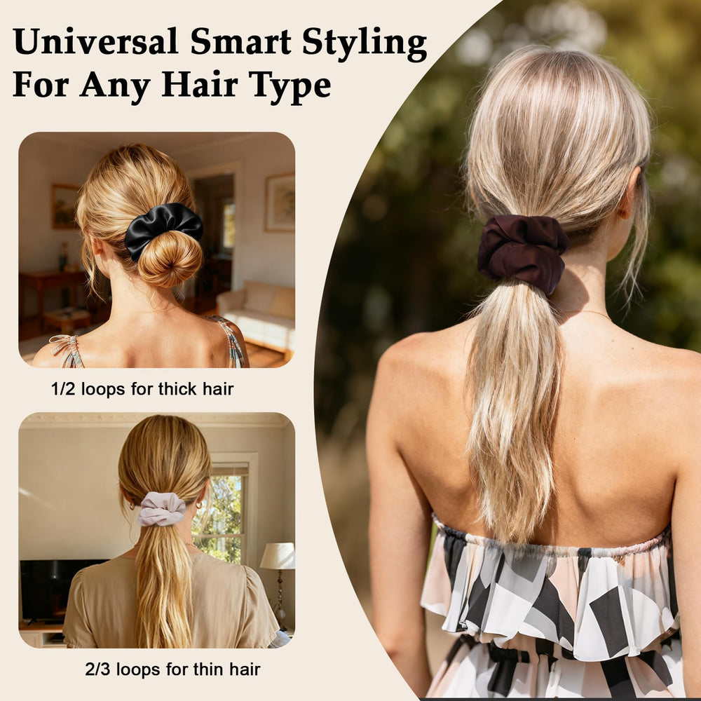 SEVEN STYLE scrunchies styled on a dresser showing everyday wardrobe pairing