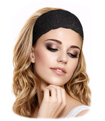ShariRose front view of black lace headband showing handmade quality
