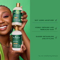 SheaMoisture being combed through hair showing reduced tangles benefit