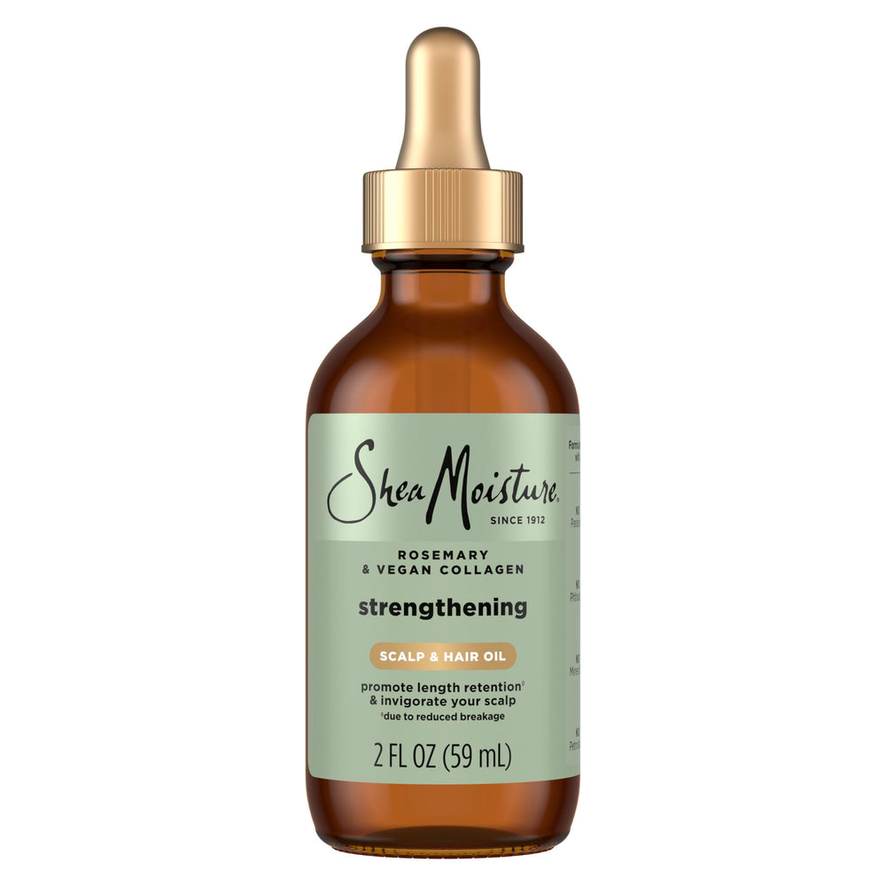 Shea Moisture front packaging showing bottle and branding with clear benefits