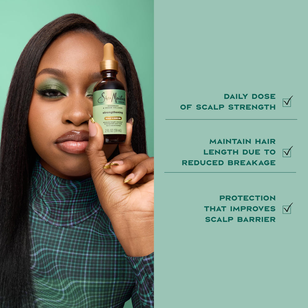Shea Moisture applying oil to scalp showing soothing, targeted hydration