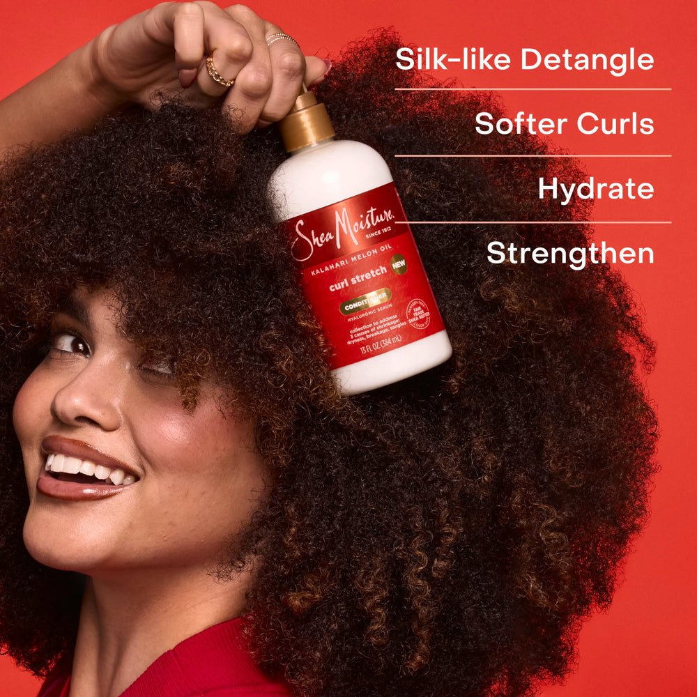 SheaMoisture before and after curls showing improved definition and bounce