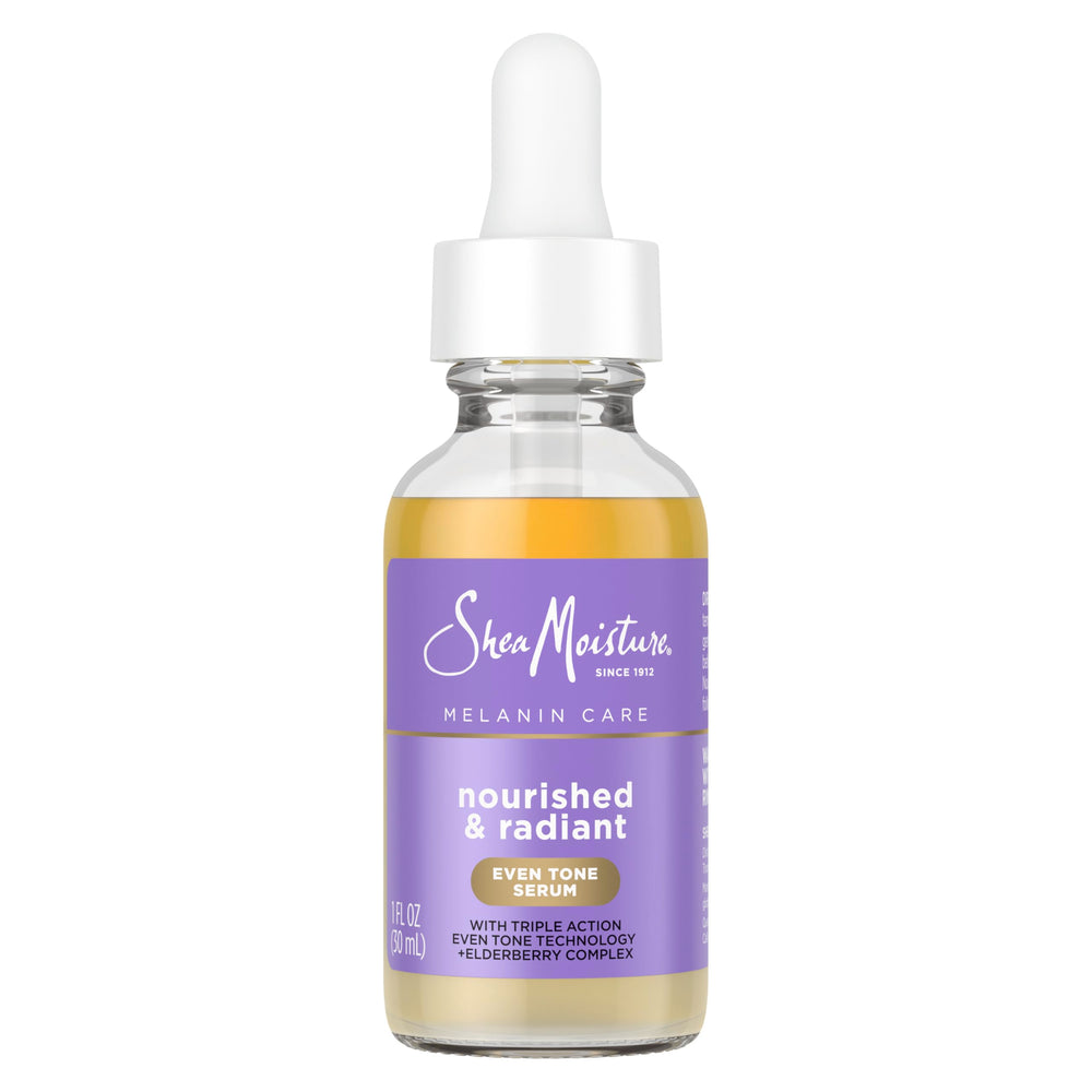 Shea Moisture front packaging showing even tone serum benefits
