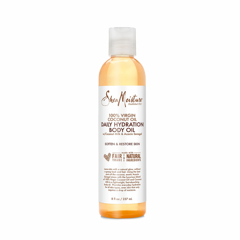 Shea Moisture front bottle showing label and 8 oz size, showcases hydration