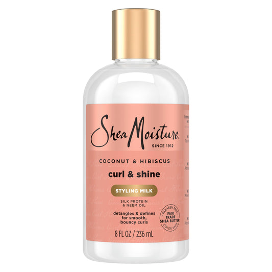 Shea Moisture front packaging showing curl milk for defined curls and hydration