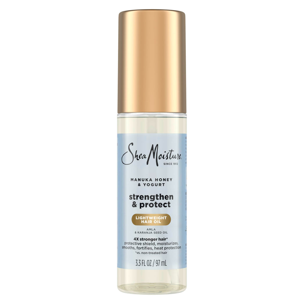 SheaMoisture front packaging showing the Manuka Honey & Yogurt oil for lightweight protection