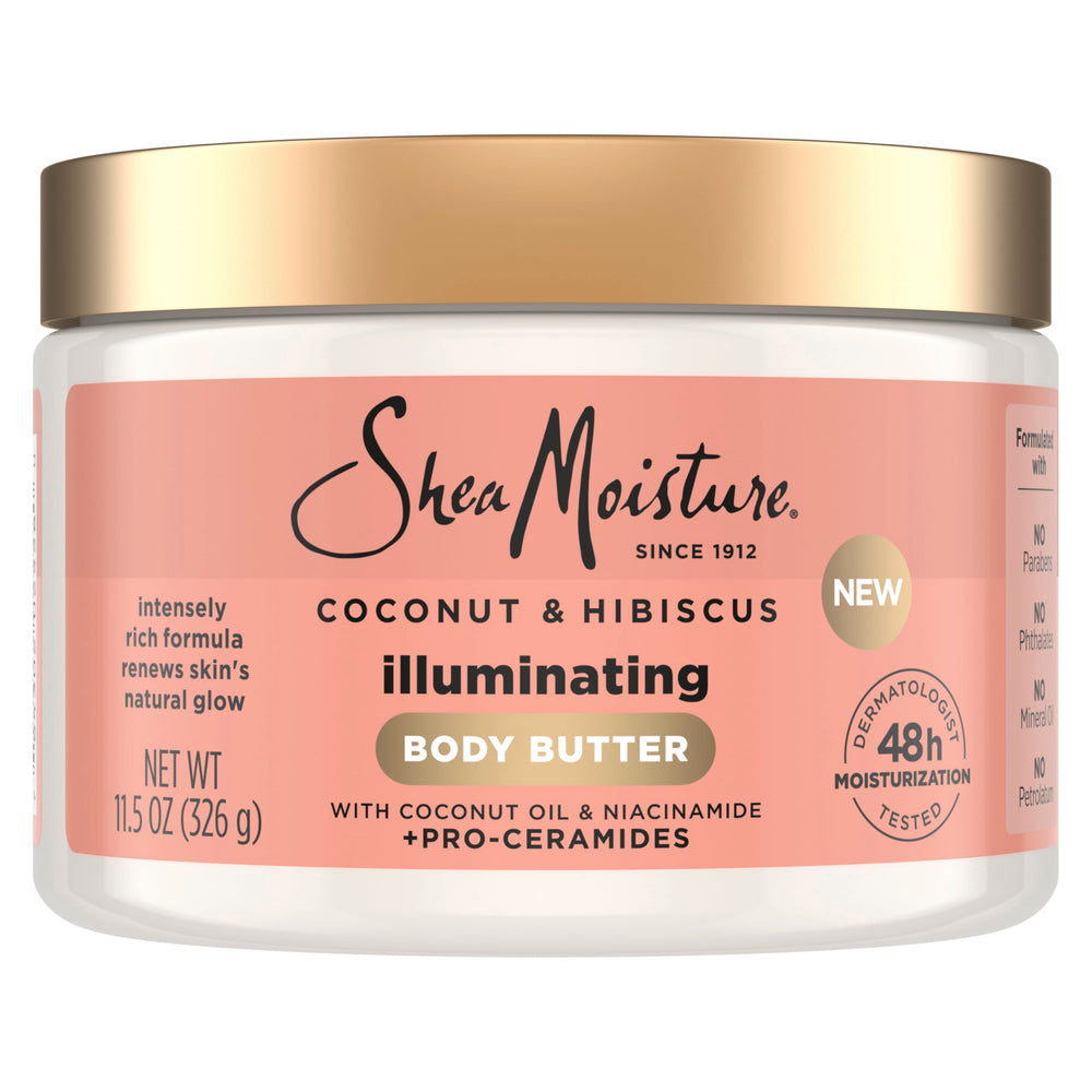 SheaMoisture jar front view showing label and radiant packaging benefit
