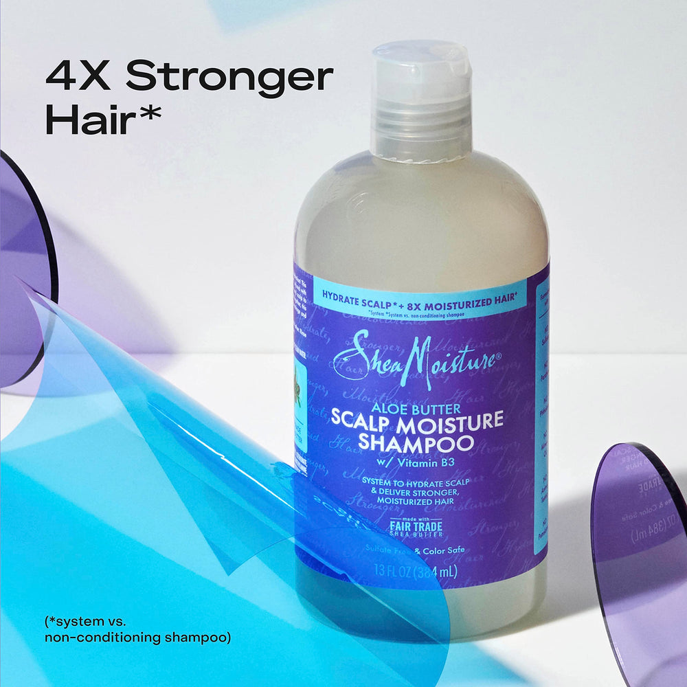 SheaMoisture bottle staged in bathroom showing everyday usability