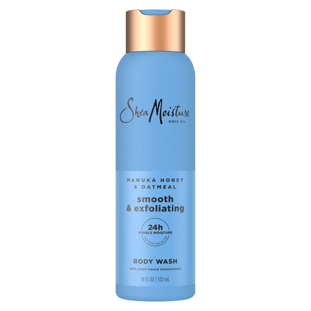 SheaMoisture bottle front view showing label and benefits for bright, hydrated skin