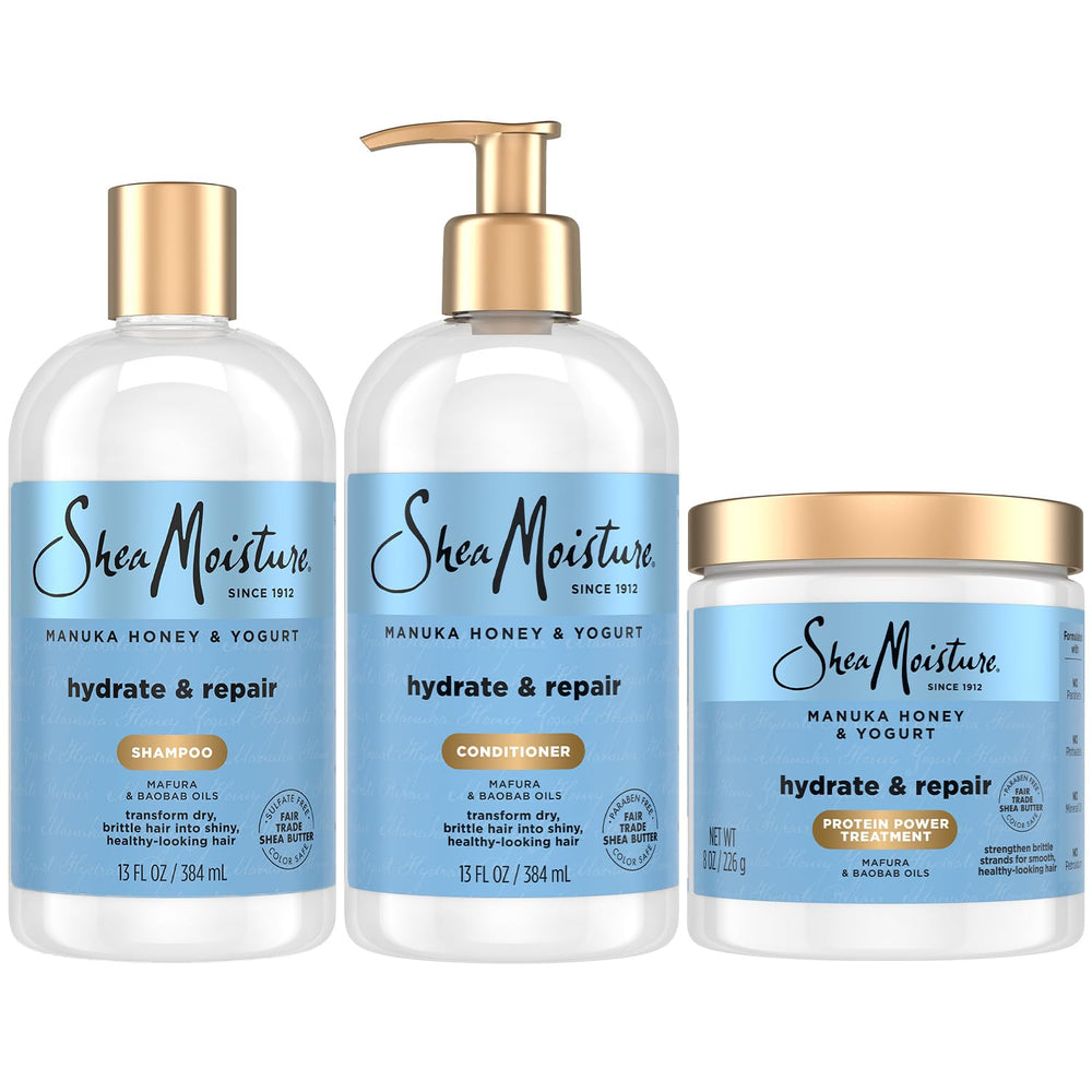SheaMoisture front packaging showing the full hydrate and repair kit benefit