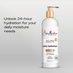 SheaMoisture pump being pressed for easy controlled dispensing benefit
