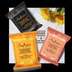 SheaMoisture single wipe in hand illustrating size and on-the-go portability
