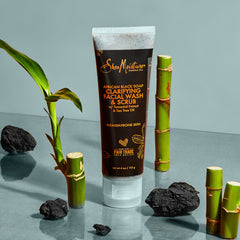 SheaMoisture scrub applied on damp face showing gentle exfoliation