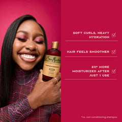 Shea Moisture 13 oz bottle in hand showing size and travel-friendly convenience benefit