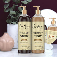 SheaMoisture 24 oz bottles next to ruler for scale comparison