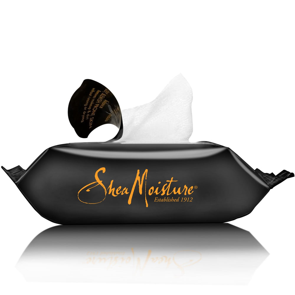 SheaMoisture wipe removing eye makeup demonstrating gentle, effective cleansing
