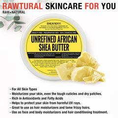 Sheanefit jar open to reveal yellow shea butter and nutrient-rich appearance