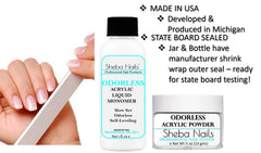 Sheba Nails monomer bottle and acrylic powder clear, easy-pour and precise control