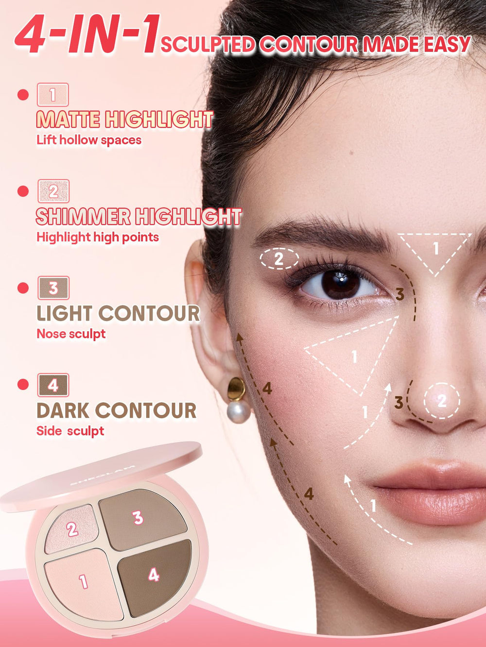 SHEGLAM arm swatches of cool tones demonstrating buildable pigment for custom contouring