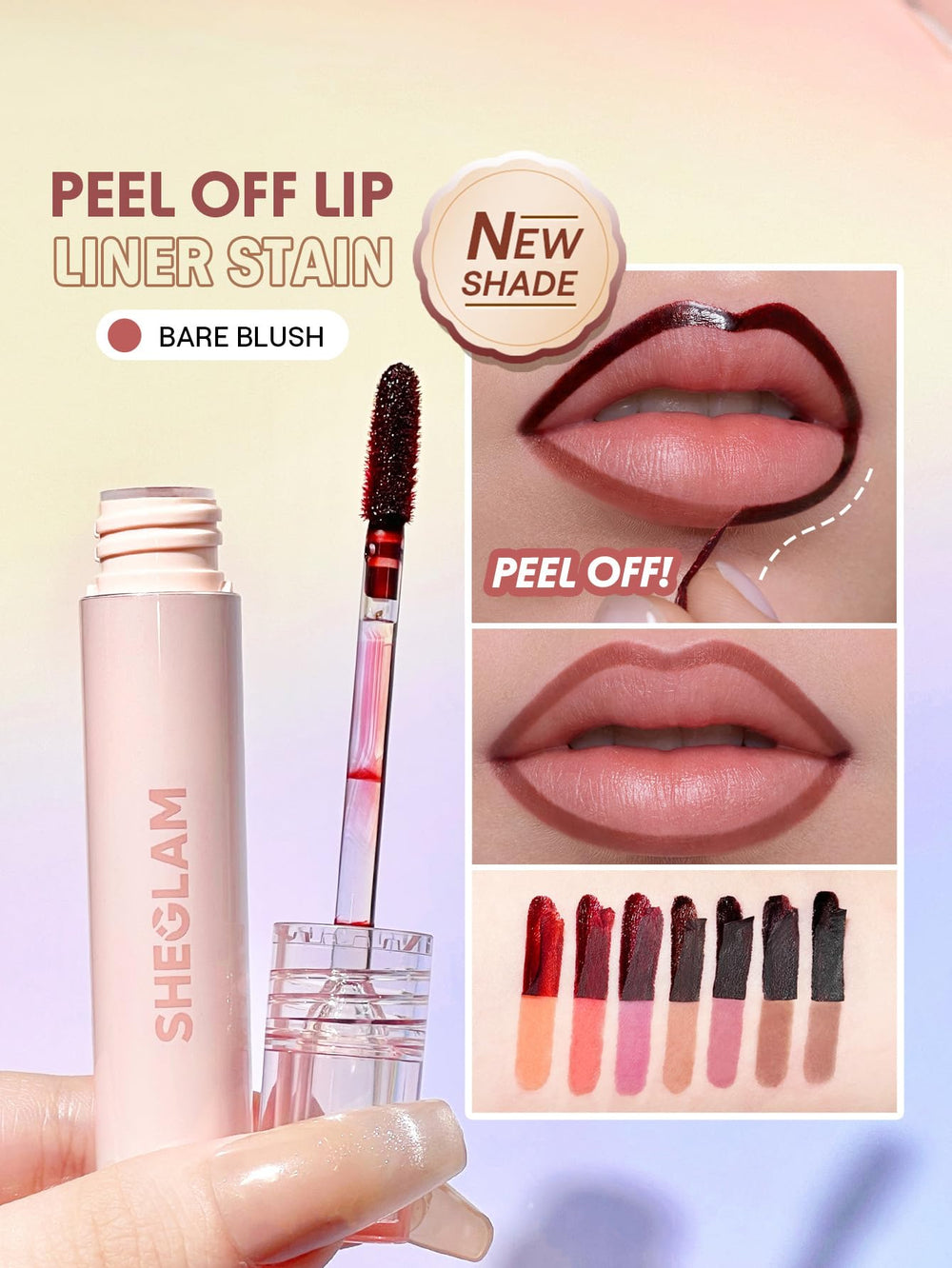 SHEGLAM applicator closeup showing precise tip for crisp lip lining