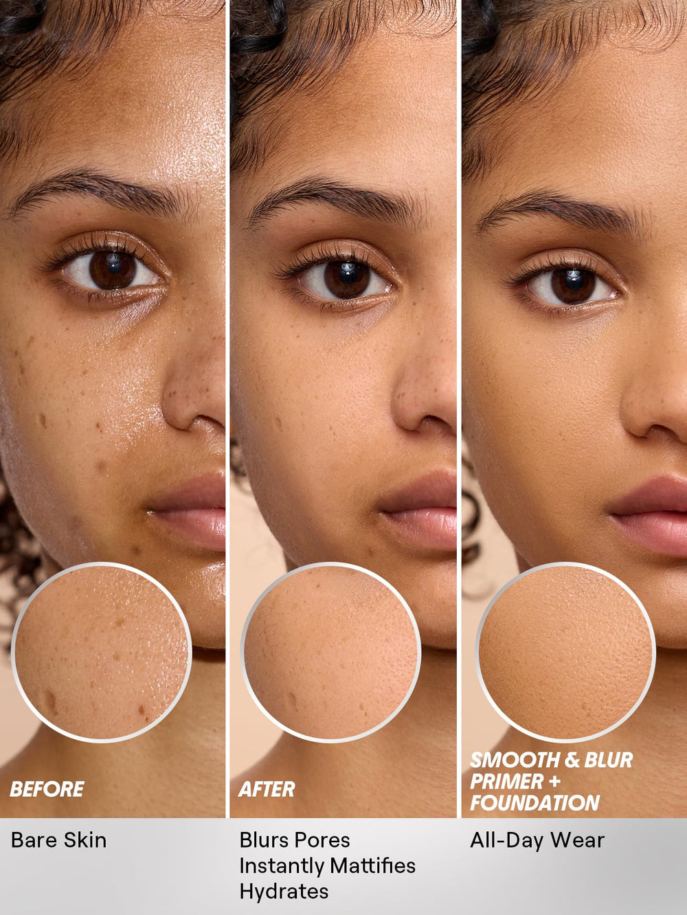 SHEGLAM before and after pore blur comparison highlighting visible smoothing