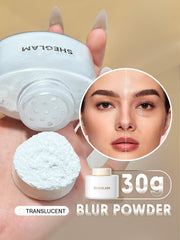 SHEGLAM open jar showing ultrafine translucent powder texture and smooth feel