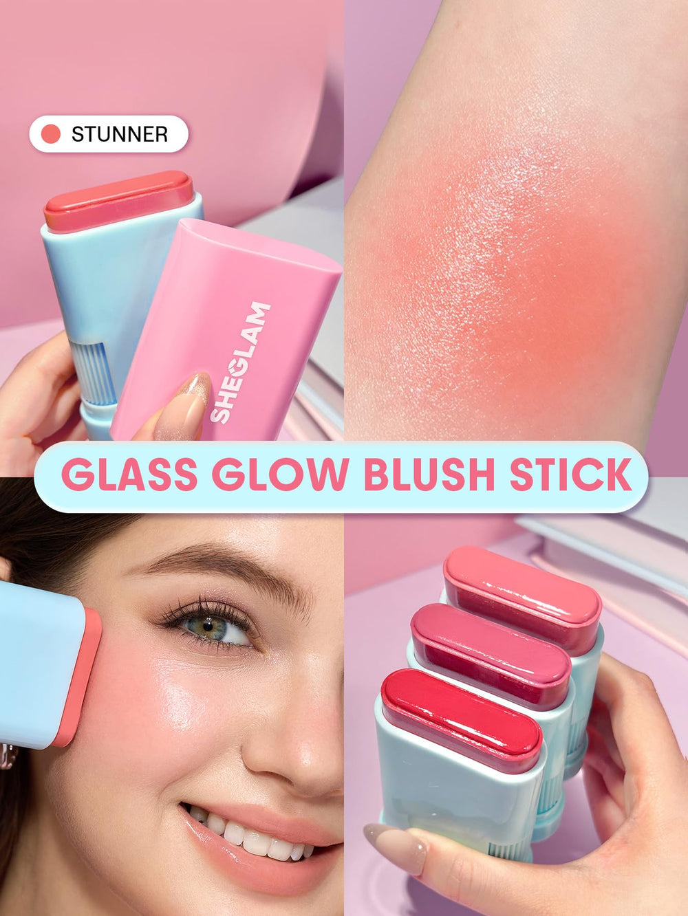 SHEGLAM stick applied on cheek demonstrating easy, quick application